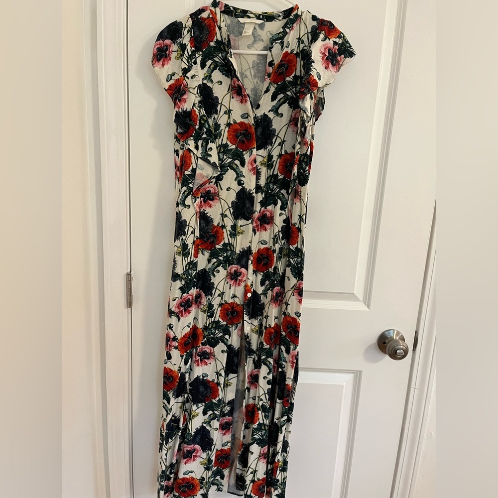 H&M Sleeveless Button Down Floral Maxi Dress